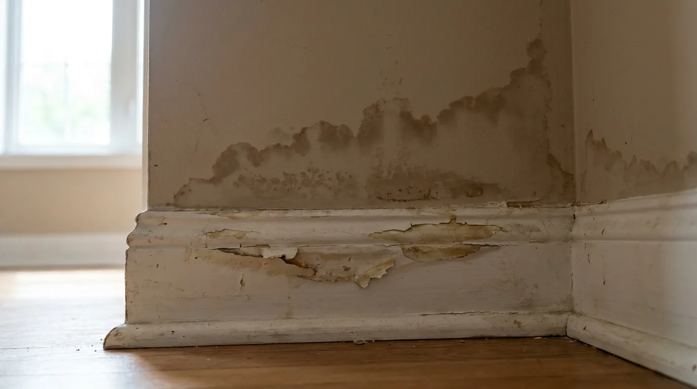 Realistic visualization representing baseboards wet and swelling
