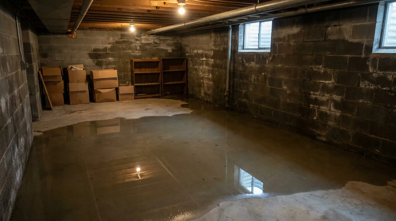 Realistic visualization representing how to handle a flooded basement