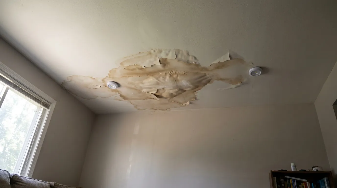 Realistic visualization representing washer leaked through ceiling
